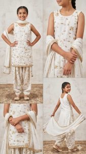 Readymade Kids Salwar Suit,Fabric Silk,Thread Work,Color White