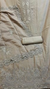 Unstitched Suit,Work Embroidery Thread Work,Color Grey,Fabric Mul Cotton