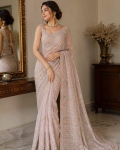 Saree,Fabric Georjat,Work Embroidery Work,Color Peach