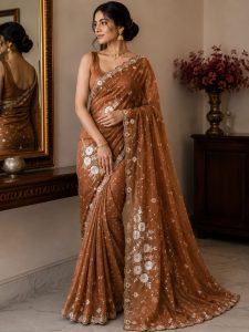 Saree,Fabric Banarsi,Work Gotta Patti,Color Rust