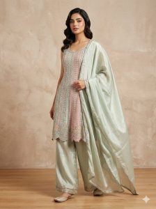 Readymade Frock with Palazo suit, Fabric Chinon, Hand Work, Party wear dress,