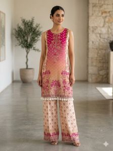 Readymade Co.ord set, Fabric Crape , Printed Work, desinger suit.