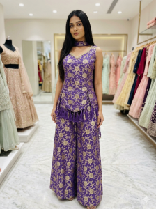 Readymade Co.ord set, Fabric Banarasi, Colour Purple.