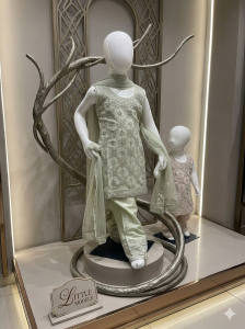 Readymade Pant suit, Fabric Khadi silk, Colour Light pista, hand work.